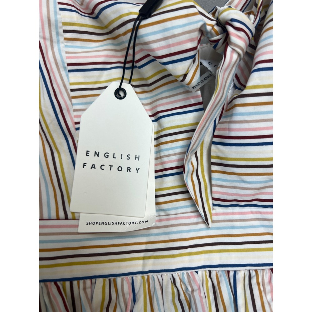 English Factory Multi Color Stripe High Low Tiered Tie Front top Medium NWT - Picture 2 of 6